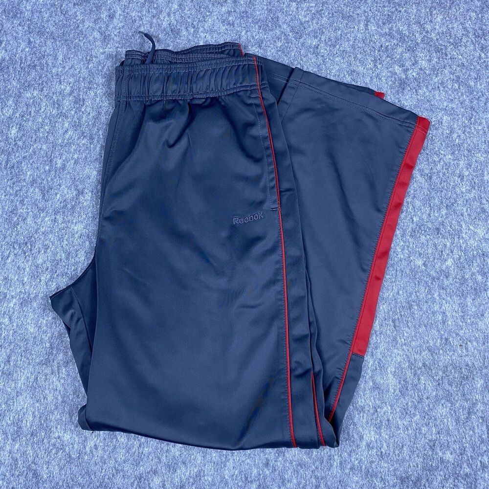 Vtg Reebok Men's Track Pants Dark Gray Red Side Stripe Drawstring Y2K Size Large